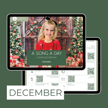 Load image into Gallery viewer, ipad screen displaying the December listening calendar from My Homegrown Symphony