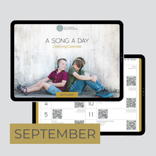 Load image into Gallery viewer, ipad screen displaying the September listening calendar from My Homegrown Symphony