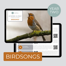 Load image into Gallery viewer, Cover and sample page of Birdsongs a monthly listening calendar