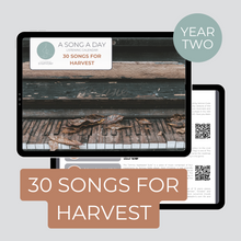 Load image into Gallery viewer, Cover and sample page of a 30 Songs for Harvest monthly listening calendar