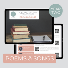 Load image into Gallery viewer, Cover and sample page of a Poems & Songs monthly listening calendar