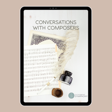 Load image into Gallery viewer, ipad screen displaying a music education curriculum called 'Conversations with Composers' from My Homegrown Symphony