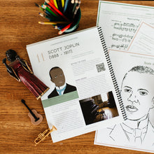 Load image into Gallery viewer, sample lesson page from a lesson about Scott Joplin in music education curriculum titled &quot;Conversations with Composers&quot;
