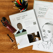 Load image into Gallery viewer, sample lesson page from a lesson about Scott Joplin in music education curriculum titled "Conversations with Composers"