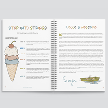 Load image into Gallery viewer, weekly goals and welcome pages of step into strings a 6 week beginner violin course
