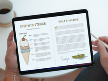 Load image into Gallery viewer, weekly goals and welcome pages from step into strings beginner violin course as shown on an ipad