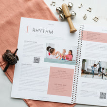 Load image into Gallery viewer, two page spread of a children&#39;s homeschool curriculum about music featuring a lesson on rhythm
