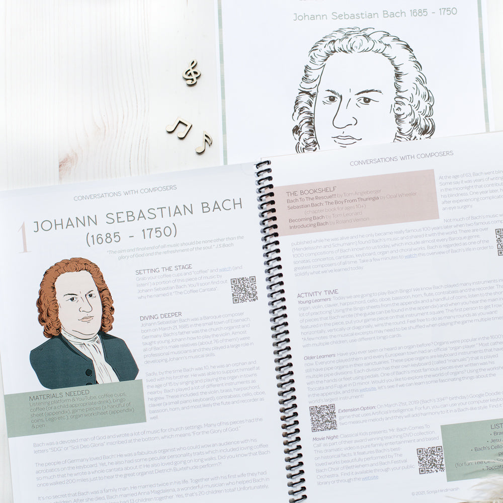 sample lesson page from a lesson about Johann Sebastian Bach in music education curriculum titled 