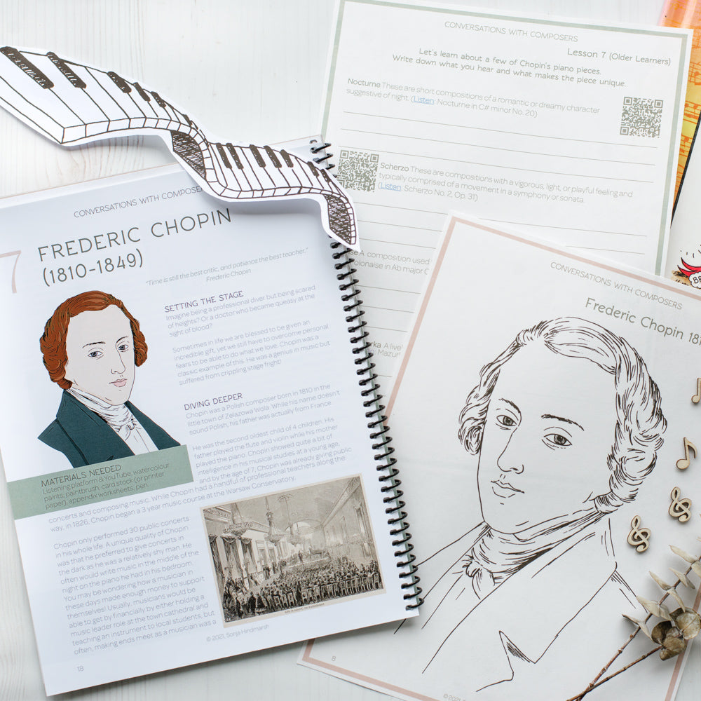 sample lesson page from a lesson about Frederic Chopin in music education curriculum titled 