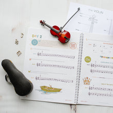Load image into Gallery viewer, inside pages of step into strings a 6 week beginner violin course
