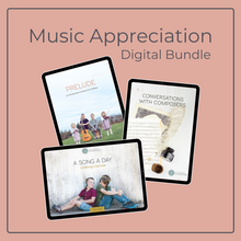 Load image into Gallery viewer, My Homegrown Symphony Music Appreciation Digital Bundle features 1-2 years worth of music curriculum for kids ages 4-12
