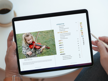 Load image into Gallery viewer, table of contents pages from step into strings beginner violin course as shown on an ipad

