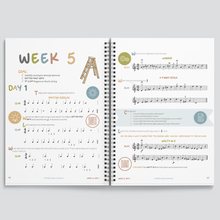 Load image into Gallery viewer, week five day one pages of step into strings a 6 week beginner violin course
